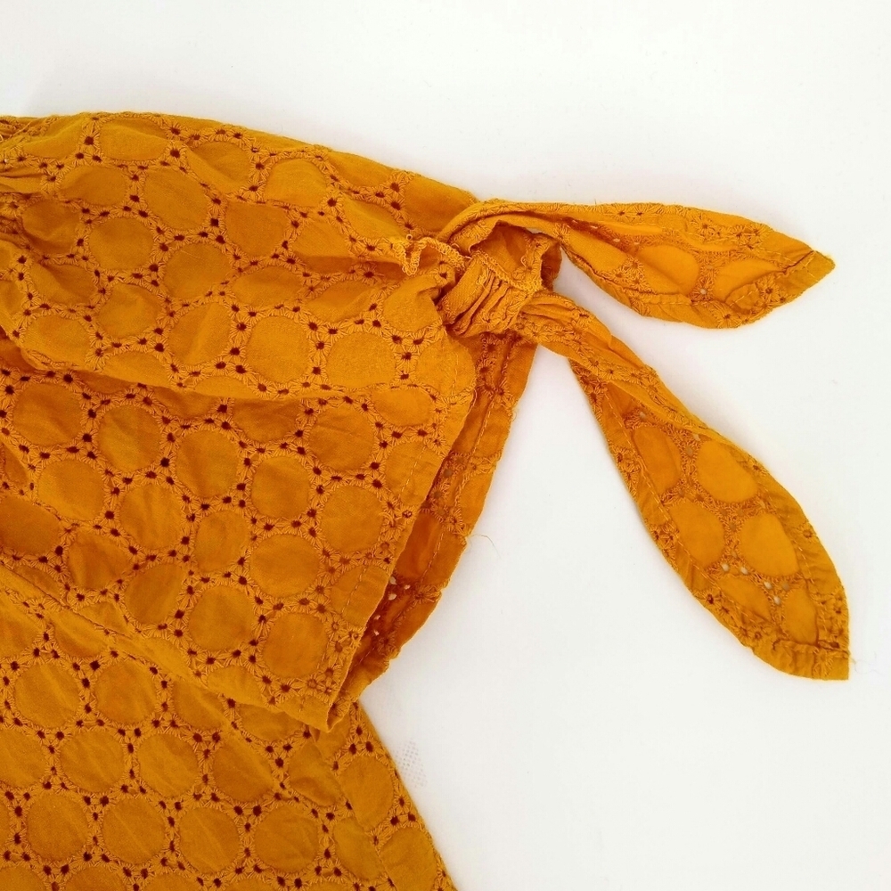 UNIV. THREAD Mustard Eyelet Peasant Crop Top - Picture 4 of 10